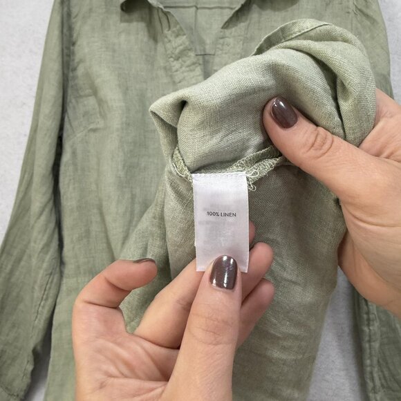 J jill Linen Tunic Shirt Womens Medium Sage Green Popover Long Sleeve Roll tab - Picture 6 of 11